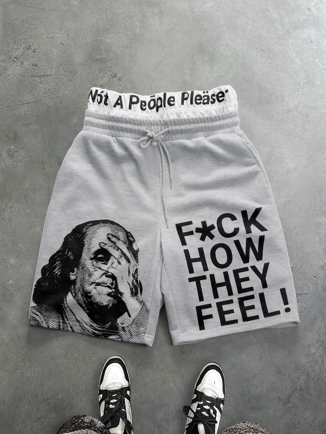 Men's Oversized Streetwear Shorts Brand Dual Waist Franklin Slogan Print Polyester Gray Multicolor Shorts XS-XL All Size 1Pc