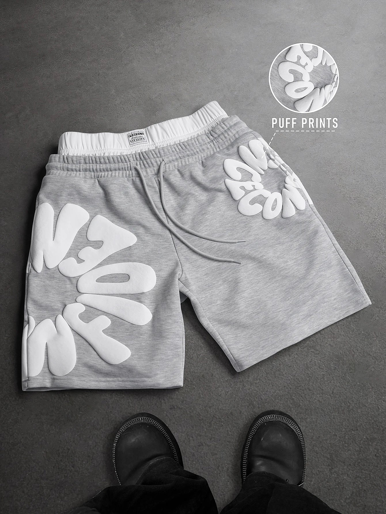 Men's Oversized Streetwear Shorts Brand 3D Puff Print Letter Graphic Polyester Gray Multi Color Casual Shorts S-2XL All Size 1Pc