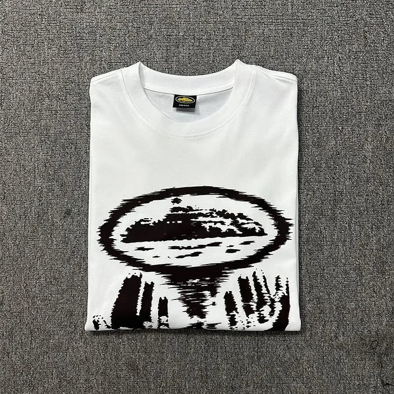 Men's cotton printed T-shirt, street fashion clothing, avant-garde style, retro oversized design.Suitable for both men and women