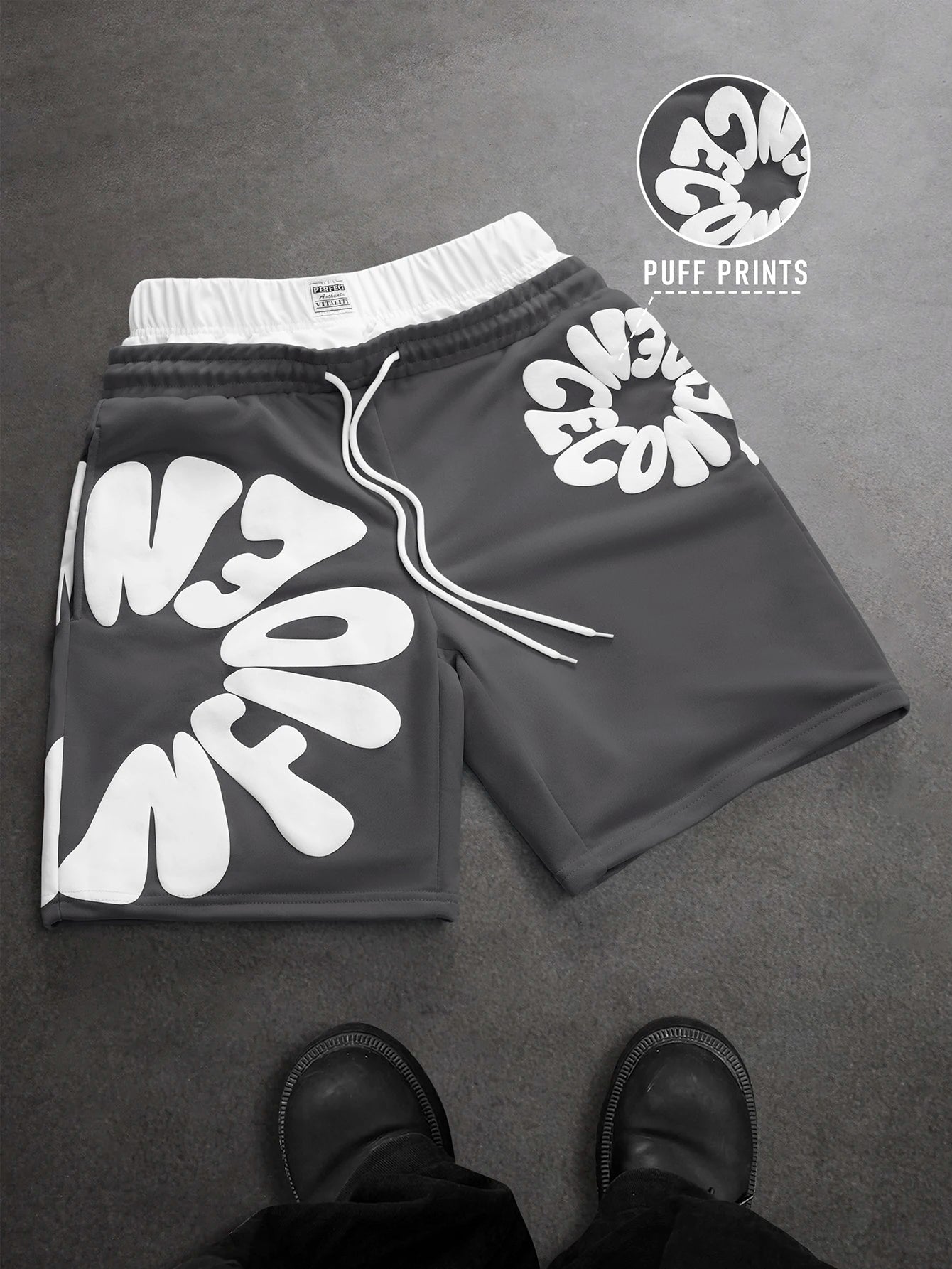 Men's Oversized Streetwear Shorts Brand 3D Puff Print Letter Graphic Polyester Gray Multi Color Casual Shorts S-2XL All Size 1Pc