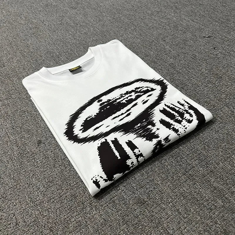 Men's cotton printed T-shirt, street fashion clothing, avant-garde style, retro oversized design.Suitable for both men and women