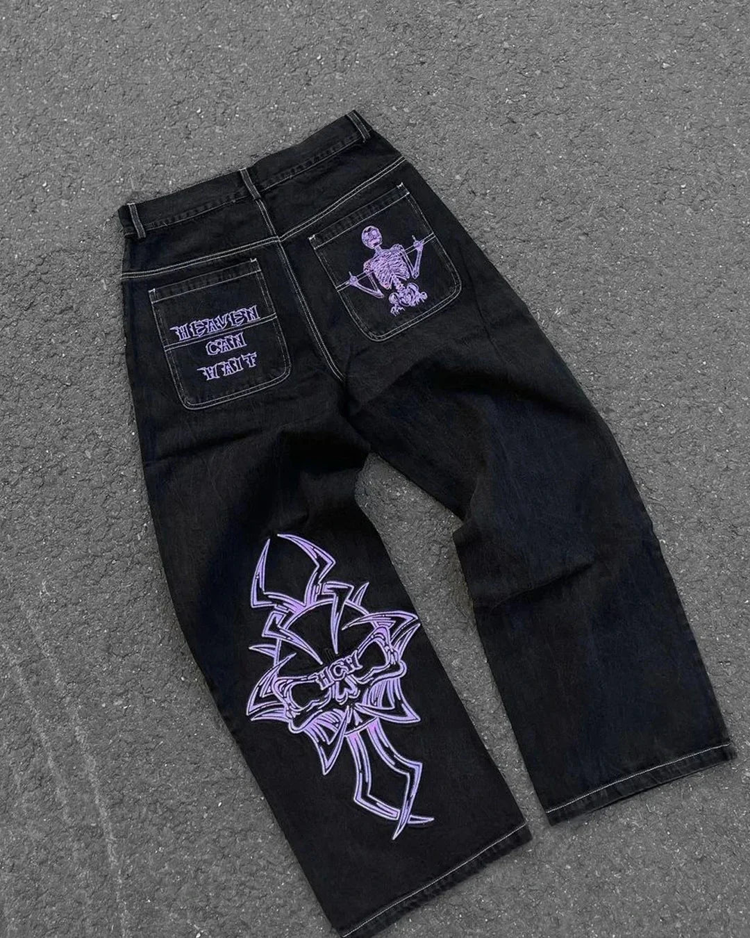2025 New Prints Jeans Men Streetwear Baggy Wide Leg Jeans Korean Fashion Drapes Straight Casual Loose Denim Cargo Pants