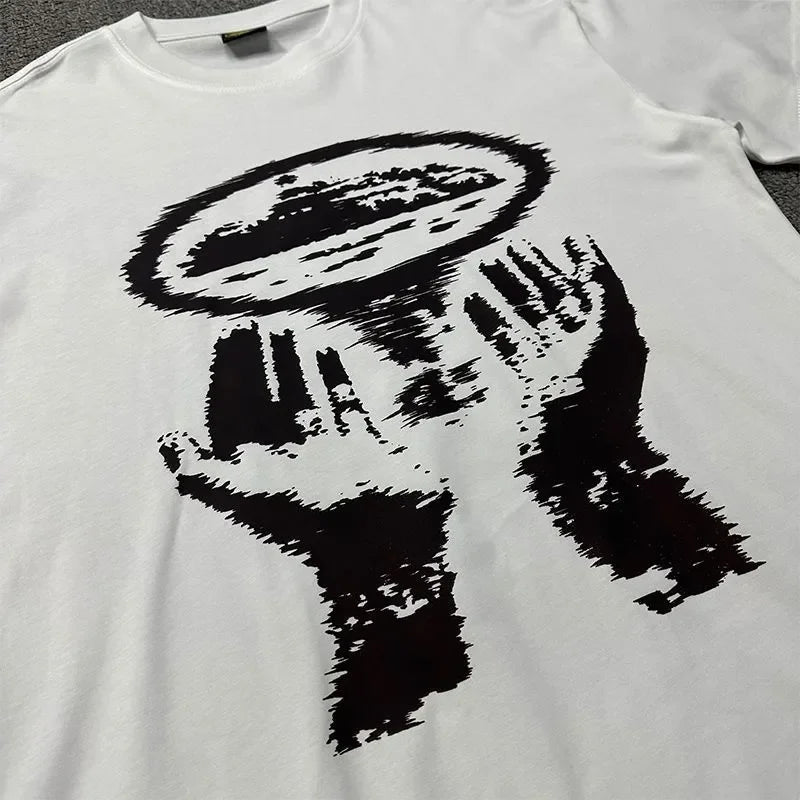 Men's cotton printed T-shirt, street fashion clothing, avant-garde style, retro oversized design.Suitable for both men and women